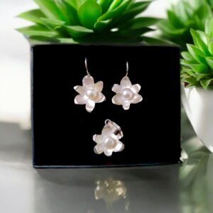 Set Flor de Ensueño Plata 925 y 950 con Perla Cultivada